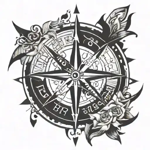 A celestial compass design with each direction pointing towards a different family member, guiding you through life's journey and connecting you to your loved ones in heaven tattoo design idea