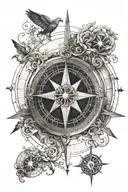 A celestial compass design with each direction pointing towards a different family member, guiding you through life's journey and connecting you to your loved ones in heaven tattoo design idea