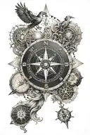 A celestial compass design with each direction pointing towards a different family member, guiding you through life's journey and connecting you to your loved ones in heaven tattoo design idea