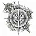 A celestial compass design with each direction pointing towards a different family member, guiding you through life's journey and connecting you to your loved ones in heaven tattoo design idea