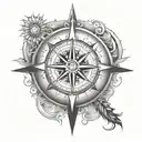 A celestial compass design with each direction pointing towards a different family member, guiding you through life's journey and connecting you to your loved ones in heaven tattoo design idea