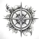 A celestial compass design with each direction pointing towards a different family member, guiding you through life's journey and connecting you to your loved ones in heaven tattoo design idea