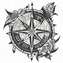 A celestial compass design with each direction pointing towards a different family member, guiding you through life's journey and connecting you to your loved ones in heaven tattoo design idea
