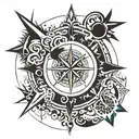 A celestial compass design with each direction pointing towards a different family member, guiding you through life's journey and connecting you to your loved ones in heaven tattoo design idea