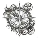 A celestial compass design with each direction pointing towards a different family member, guiding you through life's journey and connecting you to your loved ones in heaven tattoo design idea
