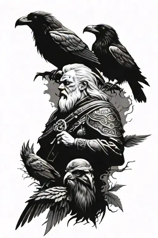 odin and 2 raven on the shoulder tattoo tattoo design idea