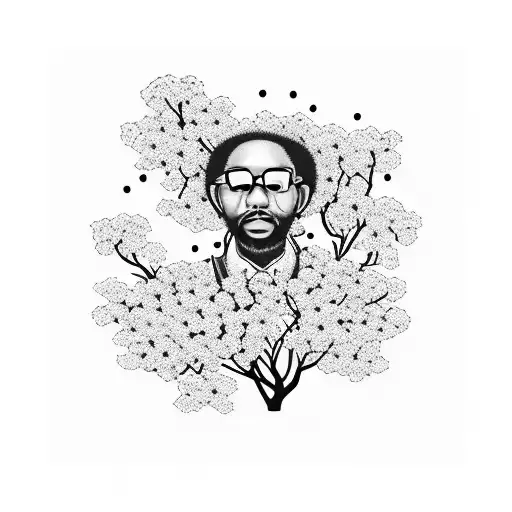 A Trinidadian steelpan player surrounded by cherry blossom trees tattoo design idea