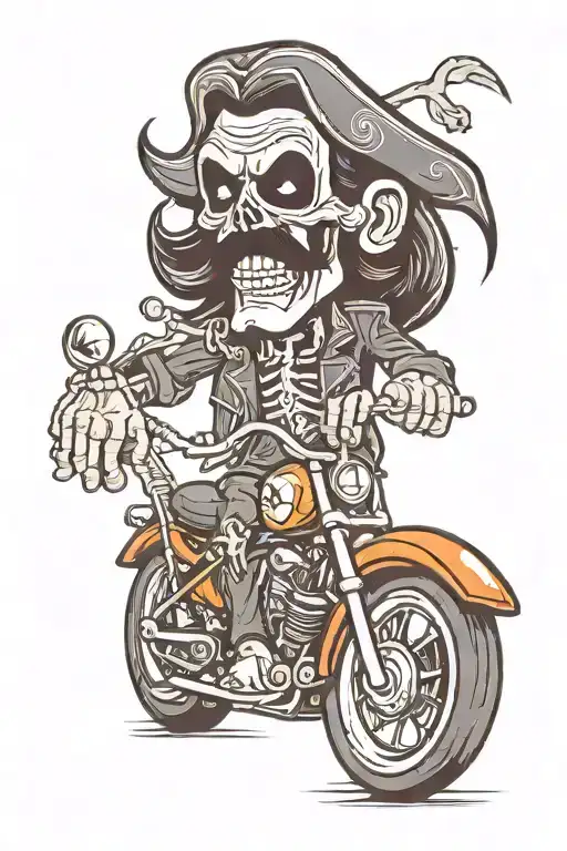 lemmy from motorhead as a skeleton with a motorcycle  tattoo design idea