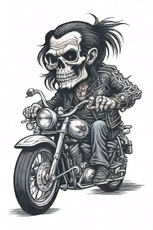 lemmy kilmister from motorhead as a skeleton with a motorcycle tattoo design idea