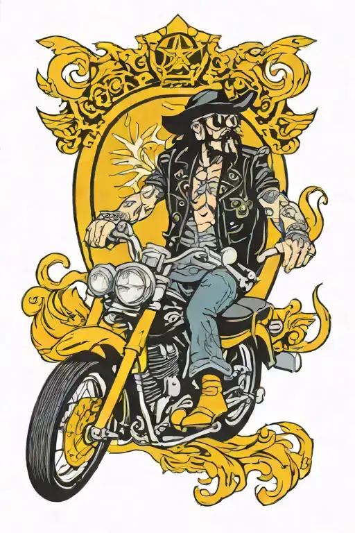 lemmy from motorhead with a motorcycle riding tattoo design idea