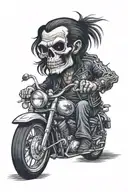 lemmy kilmister from motorhead as a skeleton with a motorcycle tattoo design idea