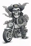 lemmy kilmister from motorhead as a skeleton with a motorcycle tattoo design idea