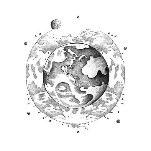 In vertical format of 3" width and 10" length. Planet earth on top, below it a coral and below it a mermaid fin tattoo design idea