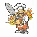 chef knife and fire tattoo design idea