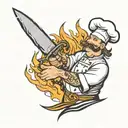 chef knife and fire tattoo design idea