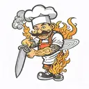 chef knife and fire tattoo design idea