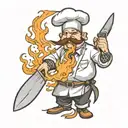chef knife and fire tattoo design idea