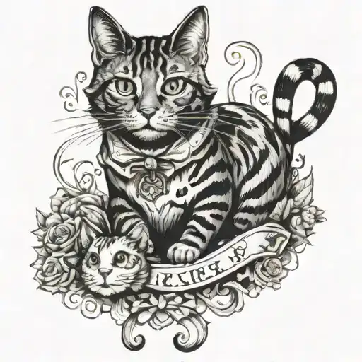 cat of alice in wonderland fall tattoo design idea
