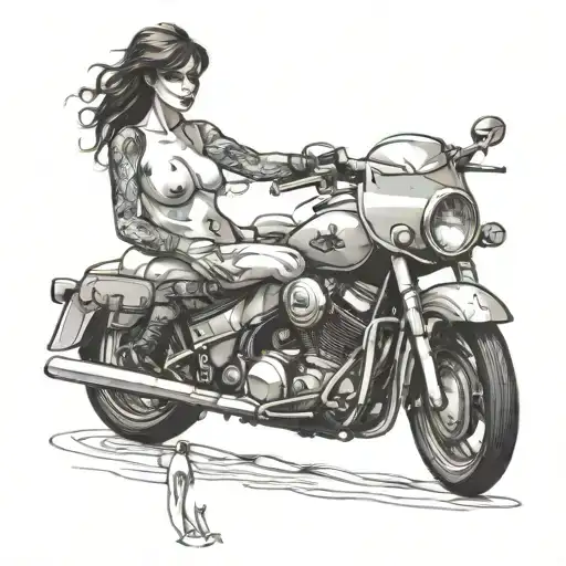 nude lady on motorcycle tattoo design idea