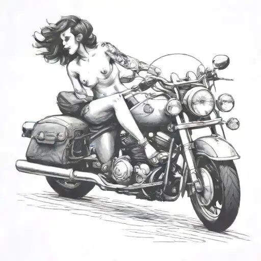 nude lady on motorcycle tattoo design idea
