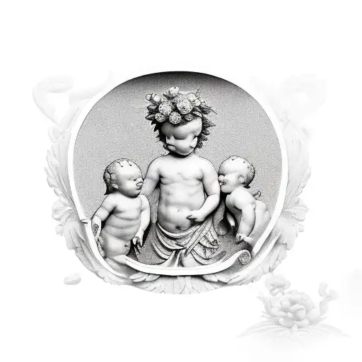vase with cherubs tattoo design idea