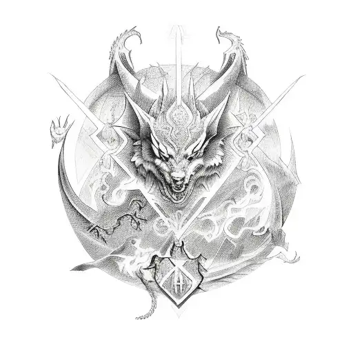 pagan symbols, dragon, wolf tattoo design idea