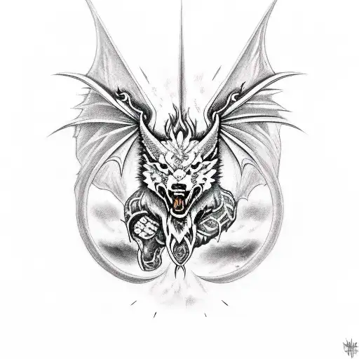 pagan symbols, dragon, wolf tattoo design idea
