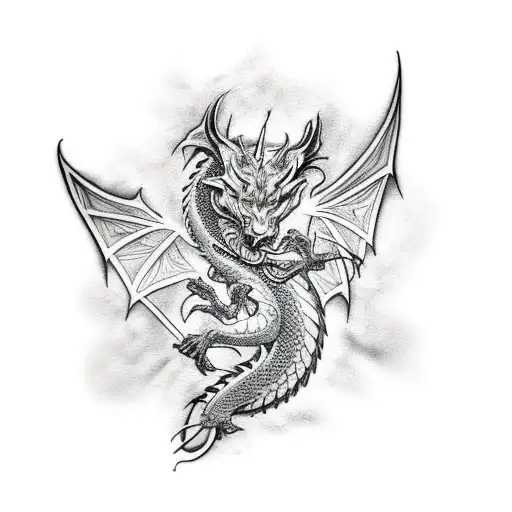 pagan symbols, dragon, wolf tattoo design idea