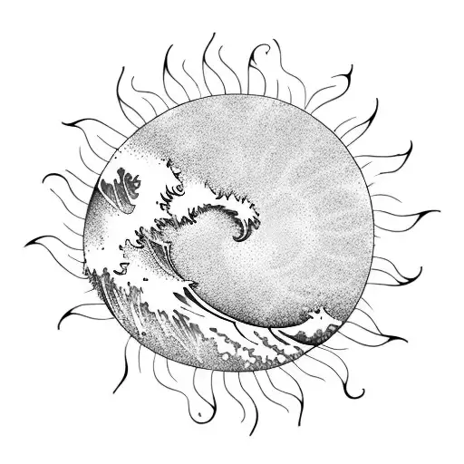 Ocean Wave sun  tattoo design idea