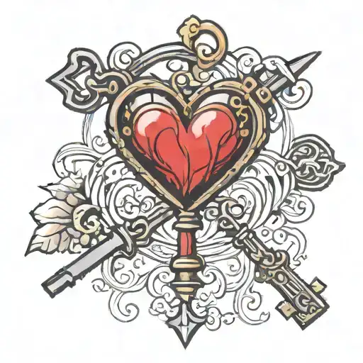 heart key tattoo design idea