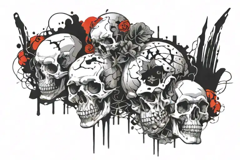 skull growing mushrooms tattoo design idea