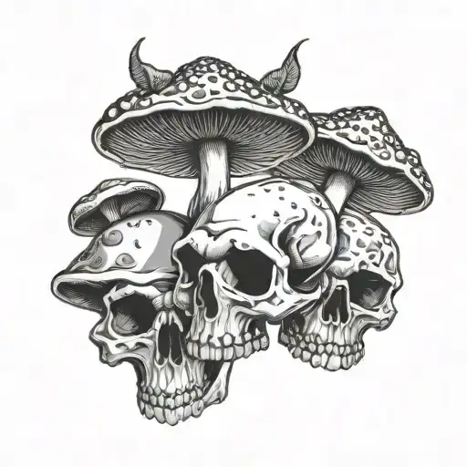 mushrooms animals skulls facing each other tattoo design idea