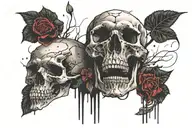skull growing mushrooms with rose tattoo design idea