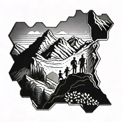 family, climb, mountain range tattoo design idea