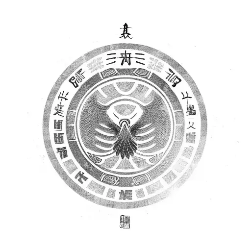 eagle with chinese calligraphy saying "loyalty" tattoo design idea