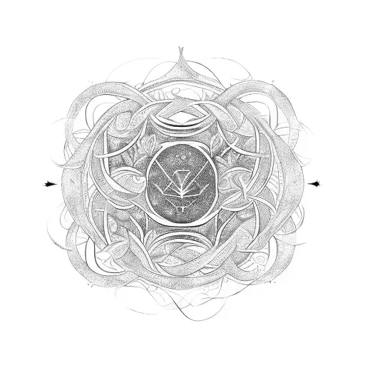 A geometric design with the Gemini zodiac sign intertwined with vines and flowers, representing the harmony between destiny and beauty tattoo design idea