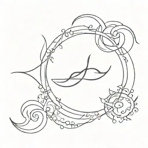 2 Taurus symbols, 1 Gemini, Pisces, Virgo symbols intertwined tattoo design idea