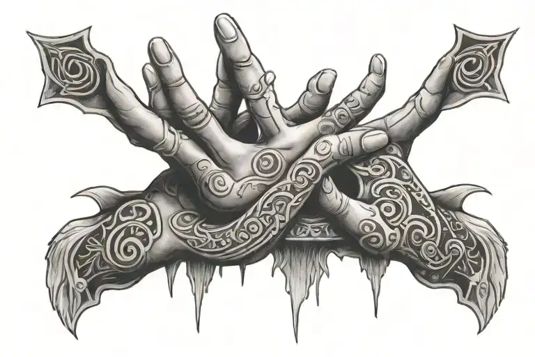 JYPD with prayer hands behind it tattoo design idea