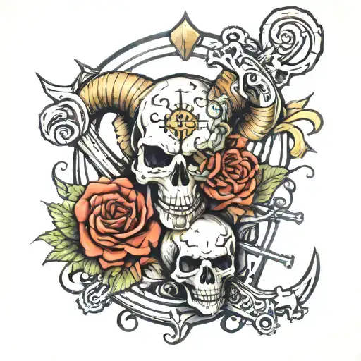 Aries, horror, anchor, skull tattoo design idea
