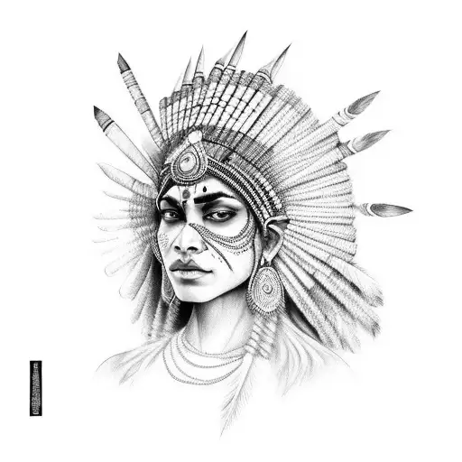 Indian warrior Woman tattoo design idea