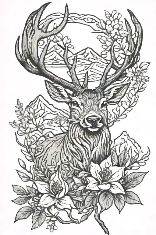 bouganvillea, elk antler, polynesian, pine tree, mountains, indian paint brush, magnolia tattoo design idea