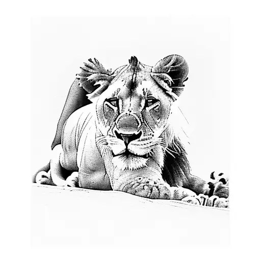 Lioness Protecting Lion Cub tattoo design idea