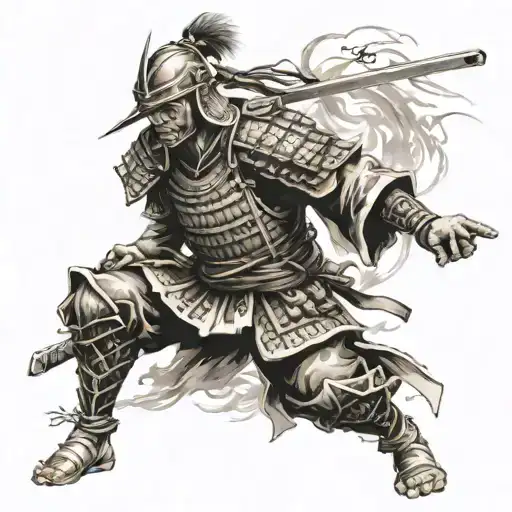 Japanese warrior, samauri, bushido, meets art detailed, side point of view tattoo design idea