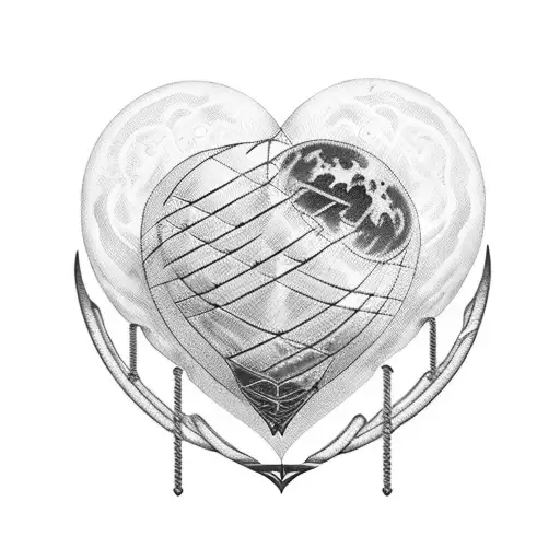 A surreal design of a moon turning into a heart with prison bars wrapping around it tattoo design idea