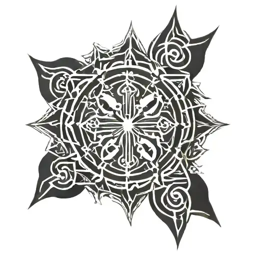 kratos, blades of chaos, runes, symbols, storylike in a mandala like heiroglyphics tattoo design idea