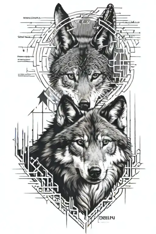 A coding-themed tattoo of a wolf surrounded by binary code with the phrase 'I can do all things through Christ who strengthens me' (Philippians 4:13) tattoo design idea