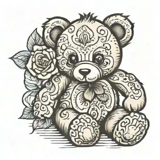teddy bear holding tattoo design idea