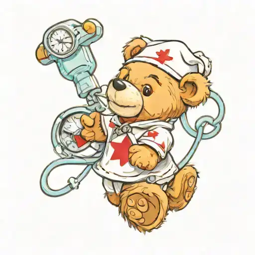 nurse teddy bear tattoo design idea