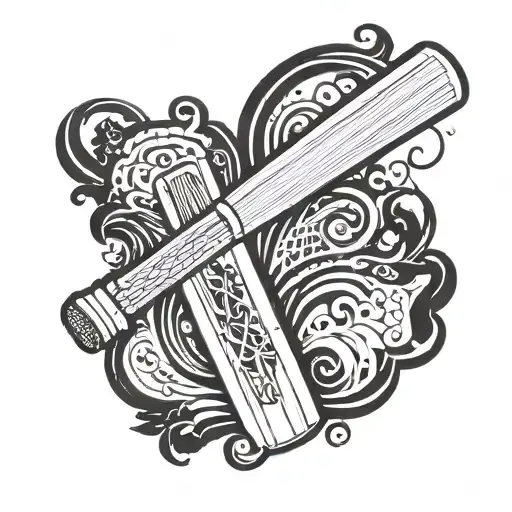 A tattoo design combining musical notes and a cricket bat to represent the client's love for music and cricket tattoo design idea