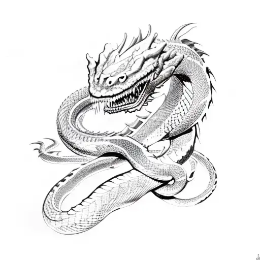 snake fighting dragon  tattoo design idea